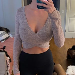 Faux Wrap Crop Top Long Sleeve